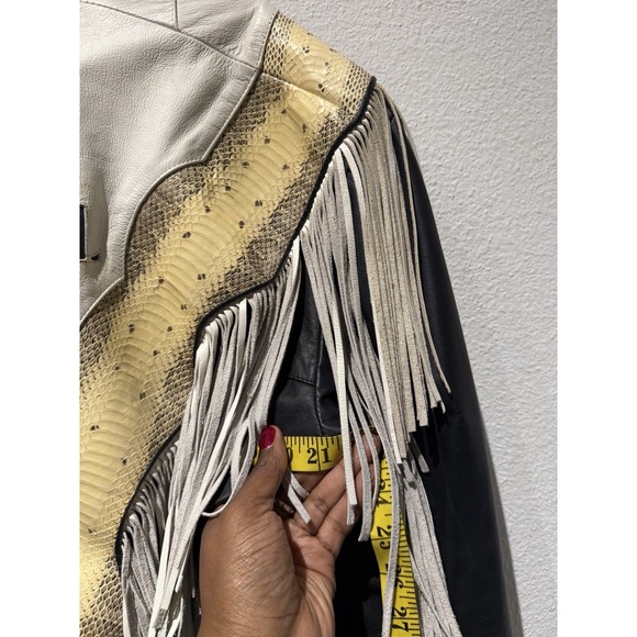 Vintage Unisex Leather Fringe Western Jacket Snakeskin Rodeo Mexico Cowboy - Picture 8 of 10